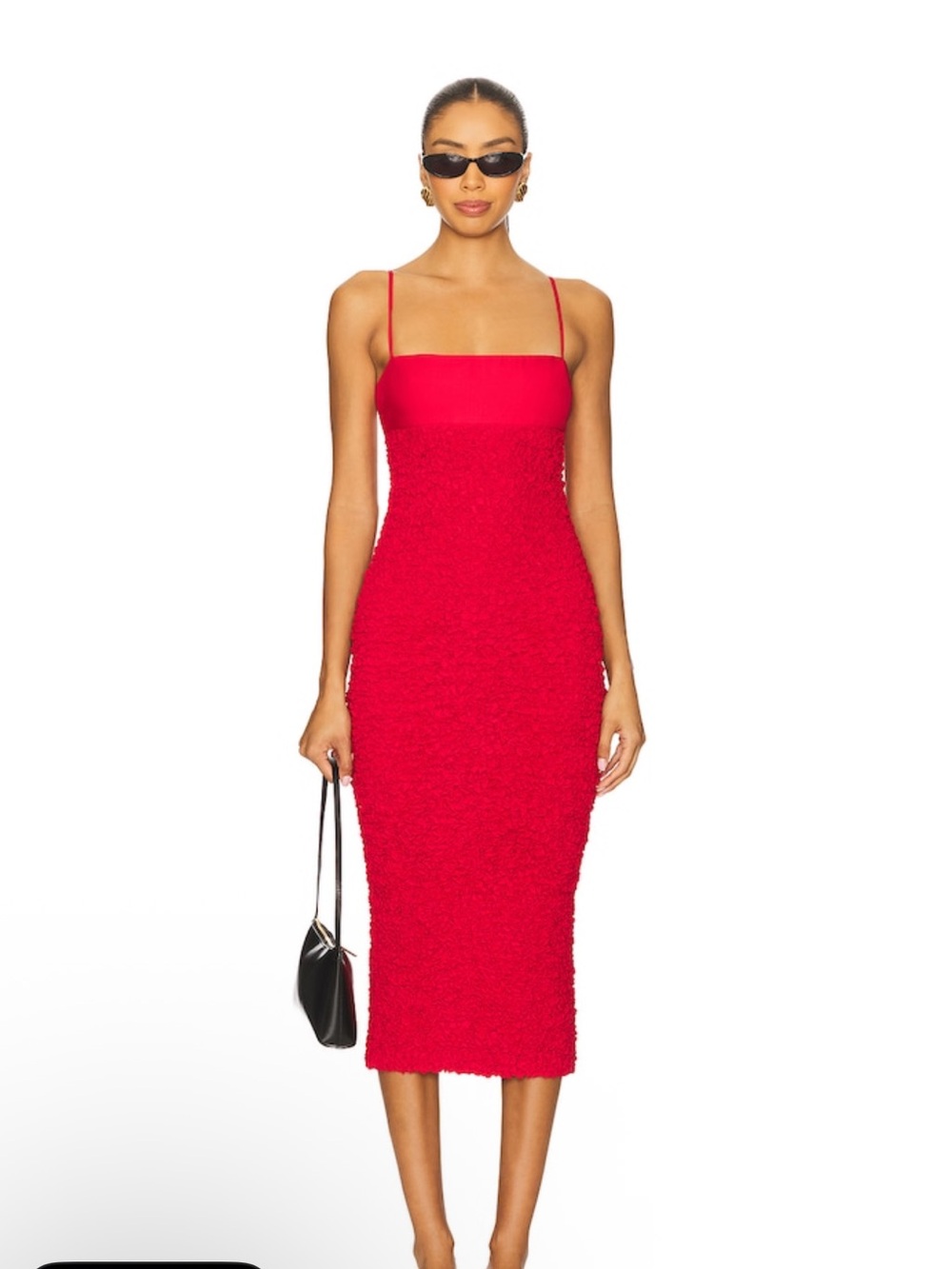 House of Harlow 1960 Cherry Red Textured Midi Skirt
